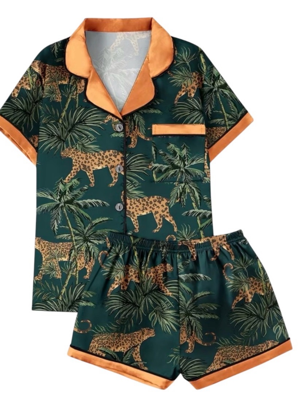 Cougar Print Satin Shortie Pajamas Sz 14 / XL